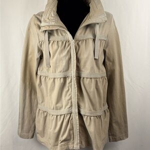 Neo Buddha Beige Zip Jacket Small Stretch Tiered Athleisure